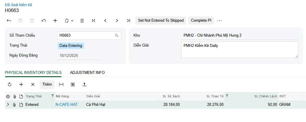 Báo cáo tồn kho lệch dương trên hệ thống ERP